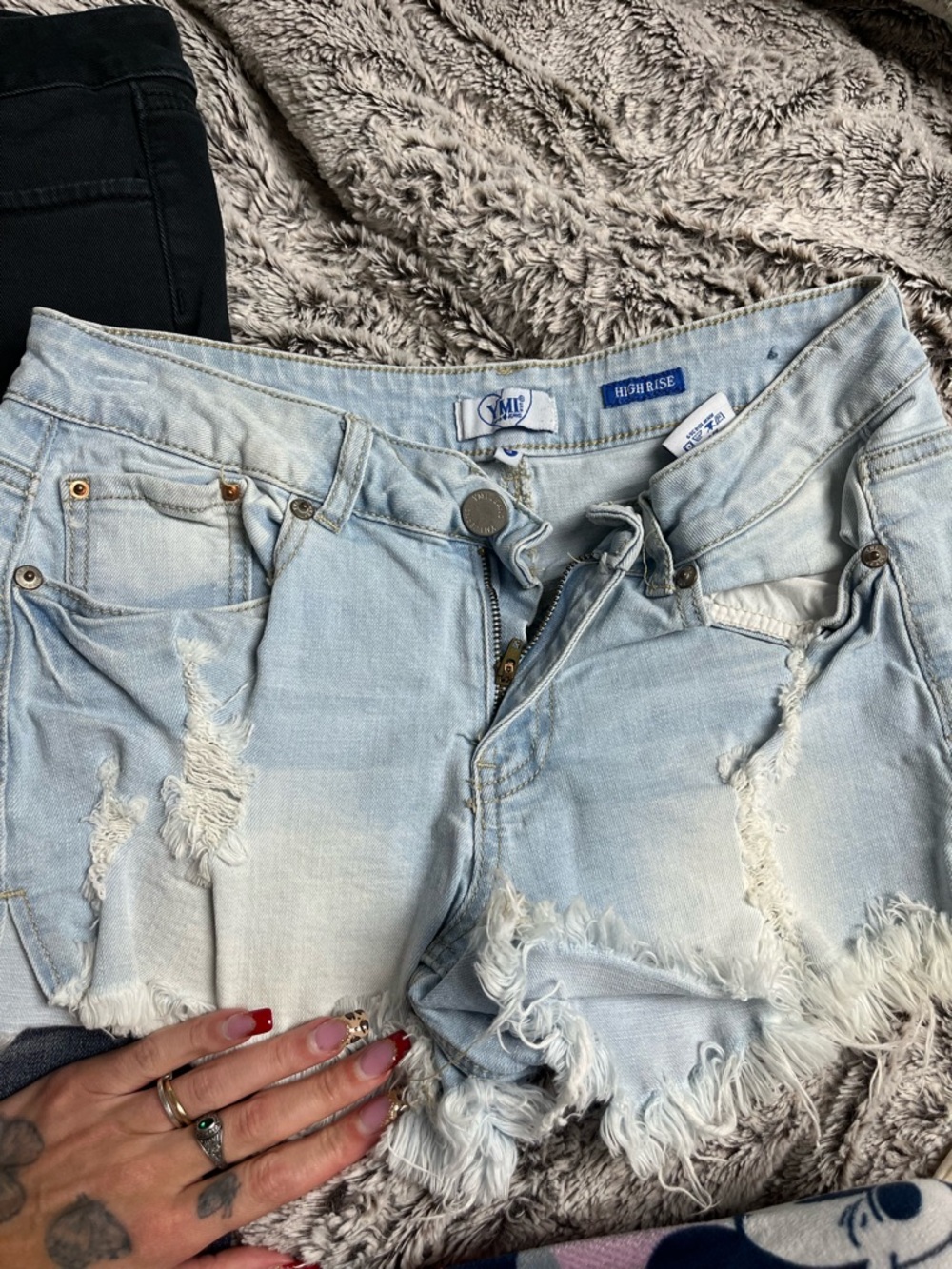 YMI Light Blue High-Rise Distressed Denim Shorts